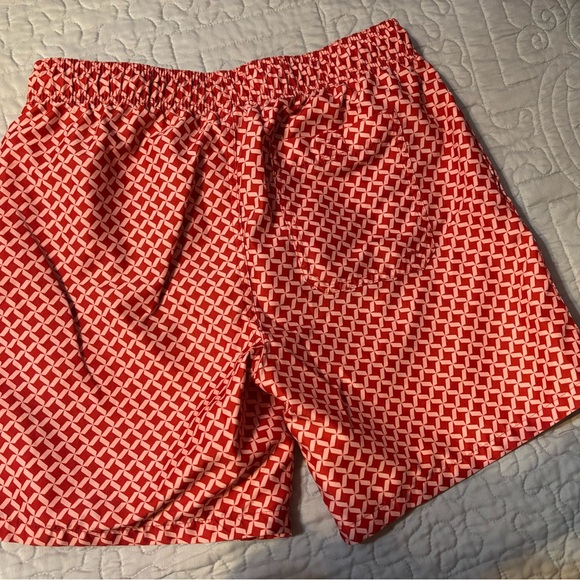 Red Geometric Patterned Swim Trunks - Picture 2 of 2